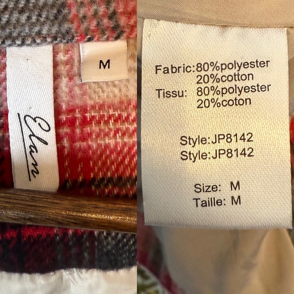 Elan Riley Plaid Shacket Oversized Cozy Cabincore Lined Jacket Red Medium - Picture 6 of 6